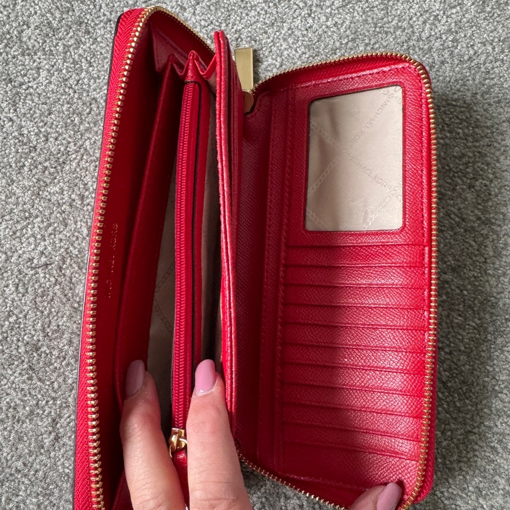 Michael Kors Red Saffiano Zip Wristlet Wallet with Gold Hardware - Picture 3 of 3